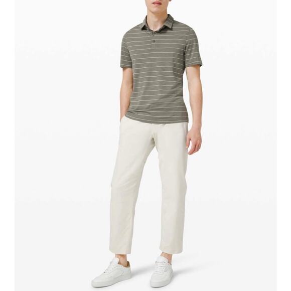 LULULEMON Evolution Short Sleeve Polo Shirt Mens XS Green Nevis Striped Sage - Picture 3 of 15